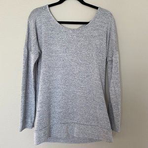 Athleta, heathered grey scoop neck, open back, long sleeve sweater, size medium